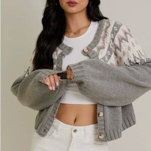 NWT Le Lis Gray and Pink Patterned Cardigan Sz M